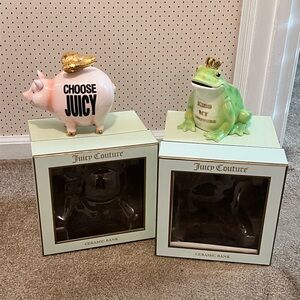 Juicy Couture Ceramic Coin Bank Set Frog “Kiss My Couture”+Pig “Choose Juicy”New
